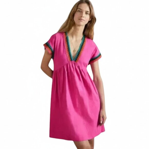 Boden Dresses & Skirts - Boden Pink Crochet Trim Empire Waist Dress with Pockets Size 8P